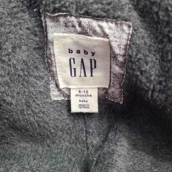 GAP Baby Snowsuit Unisex 6-12 Mnth Gray Down Fleece Lined Footed Winter Full Zip - Picture 5 of 6